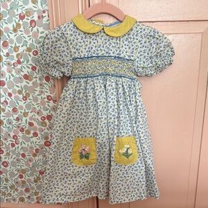 MiniBoden Floral Smocked Dress with Yellow Accents 2-3years